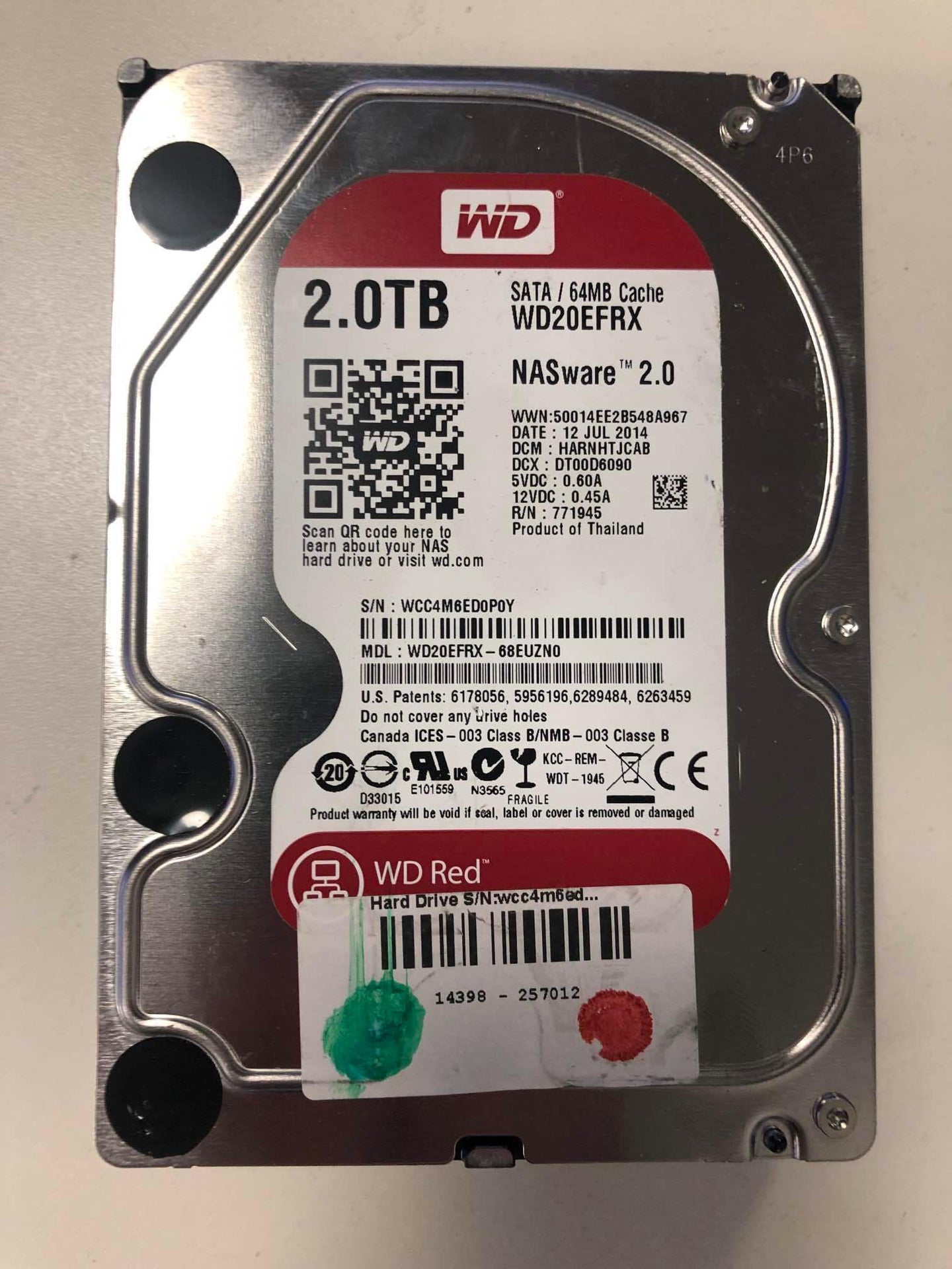 Western Digital Red WD20EFRX 2TB 3.5 Inch NAS HDD SATA 6Gbps 5400 RPM