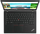 Refurbished Lenovo ThinkPad laptop with open screen and full keyboard, professional tech