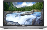 Dell laptop front view with silver body and vivid nature scene on screen