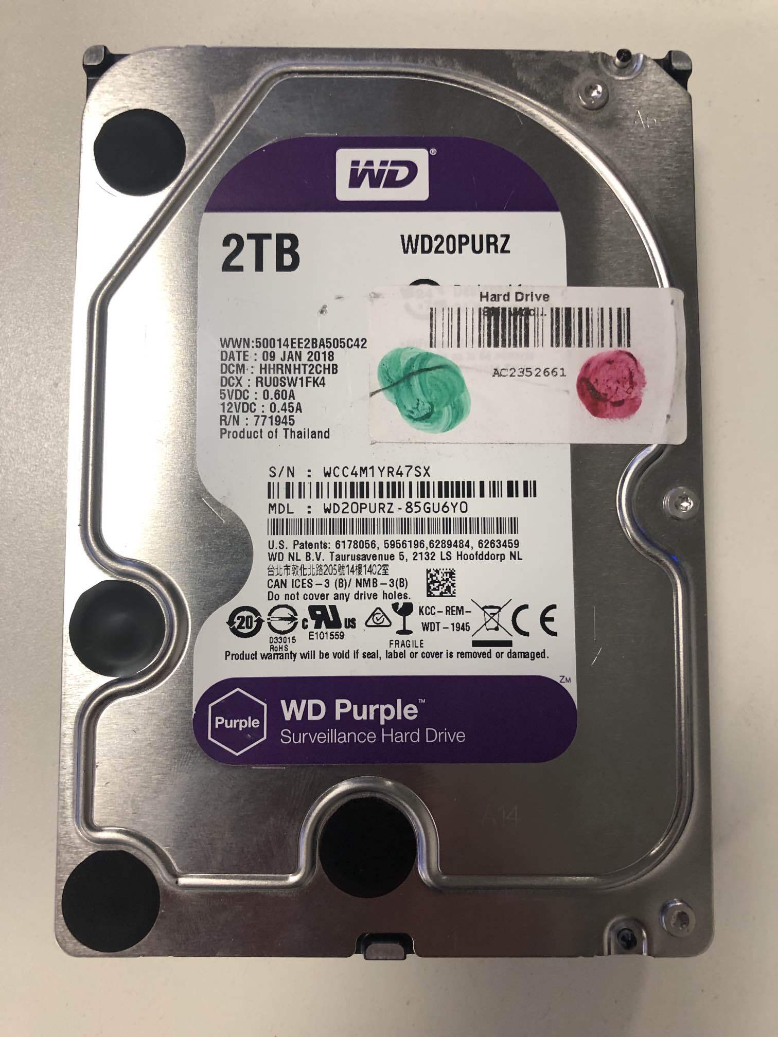 Western Digital Purple WD20PURZ 2TB Surveillance HDD 3.5” SATA 6Gbps 5400 RPM