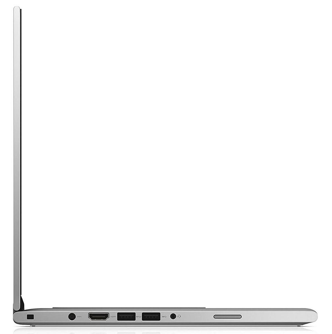 Slim silver laptop side profile showing USB, HDMI, and audio ports on a white background