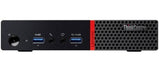 Front view of a Lenovo ThinkCentre mini desktop PC with USB ports and ventilation panel