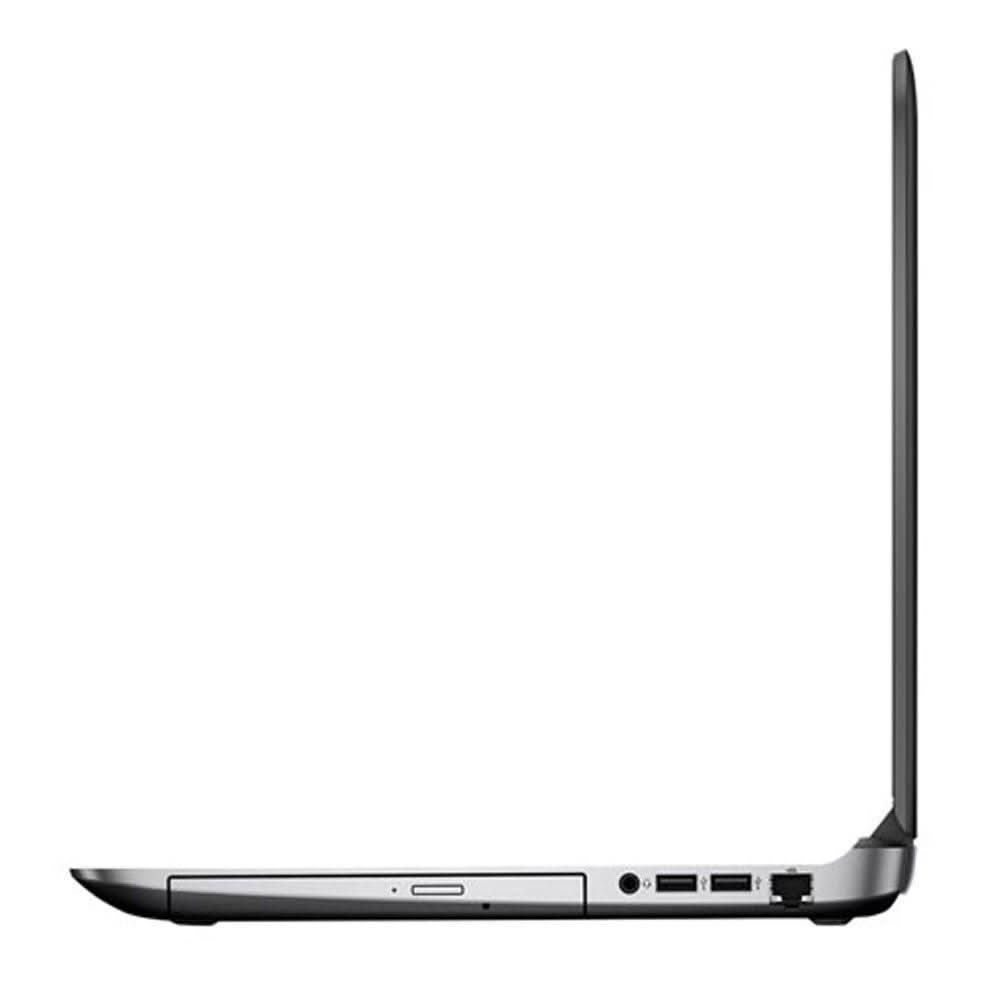 Slim silver laptop side view with open screen, showing ports and thin design