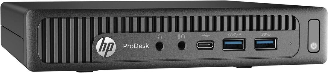 HP ProDesk mini desktop computer with USB ports and headphone jacks front view