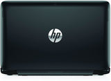 Black HP laptop closed with textured lid and silver HP logo, professional computer
