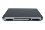 Closed Dell laptop rear view showing vents and ethernet port, refurbished tech