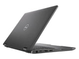Refurbished Dell laptop in black, side view, showing ports and partially open lid
