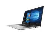 Dell silver laptop with Windows 10 OS, slim design, multiple USB ports, side view
