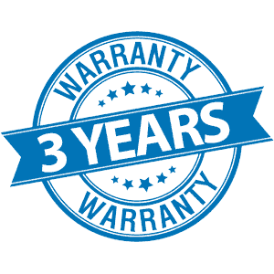 Blue 3 years warranty badge with stars on a transparent background