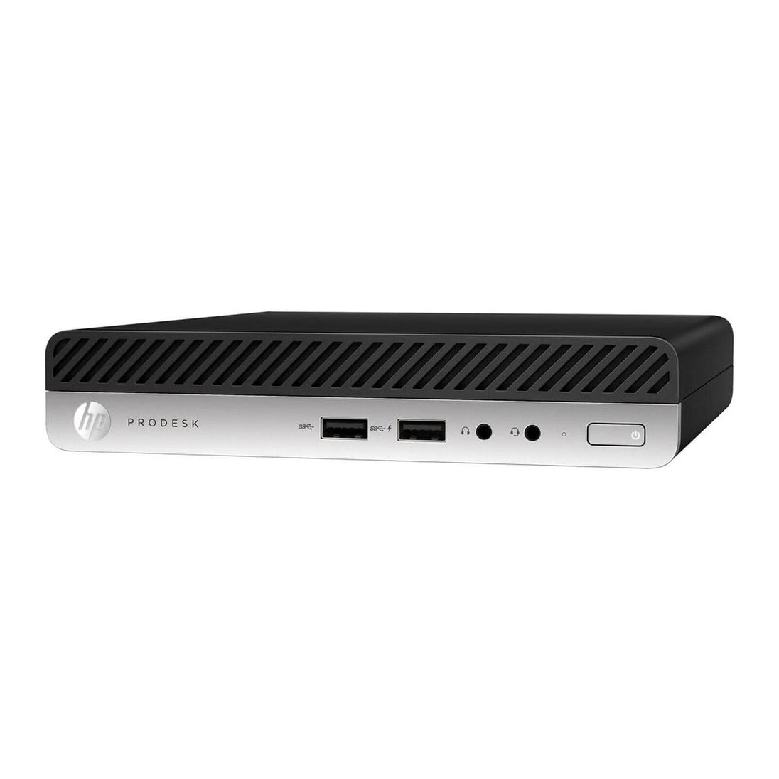 HP ProDesk mini desktop computer with front-facing USB ports and power button