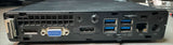 Rear view of refurbished mini desktop computer showing USB, HDMI, VGA, DisplayPort and Ethernet ports