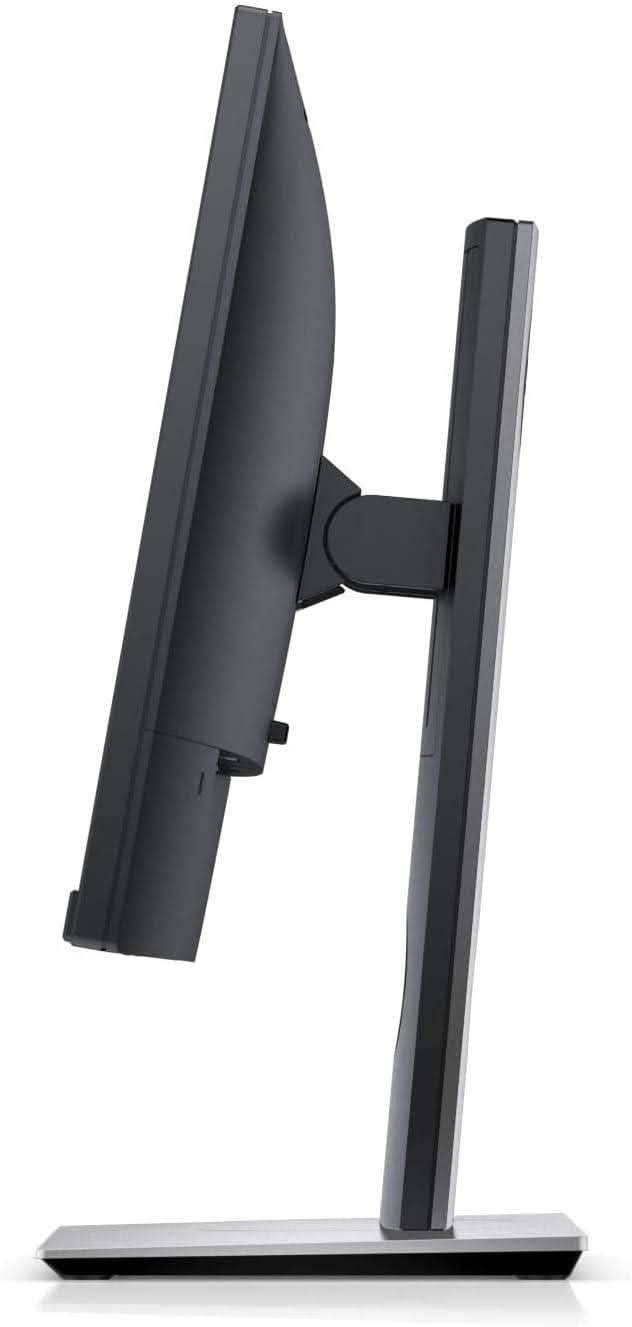 Side view of a slim black computer monitor on an adjustable stand, isolated on white