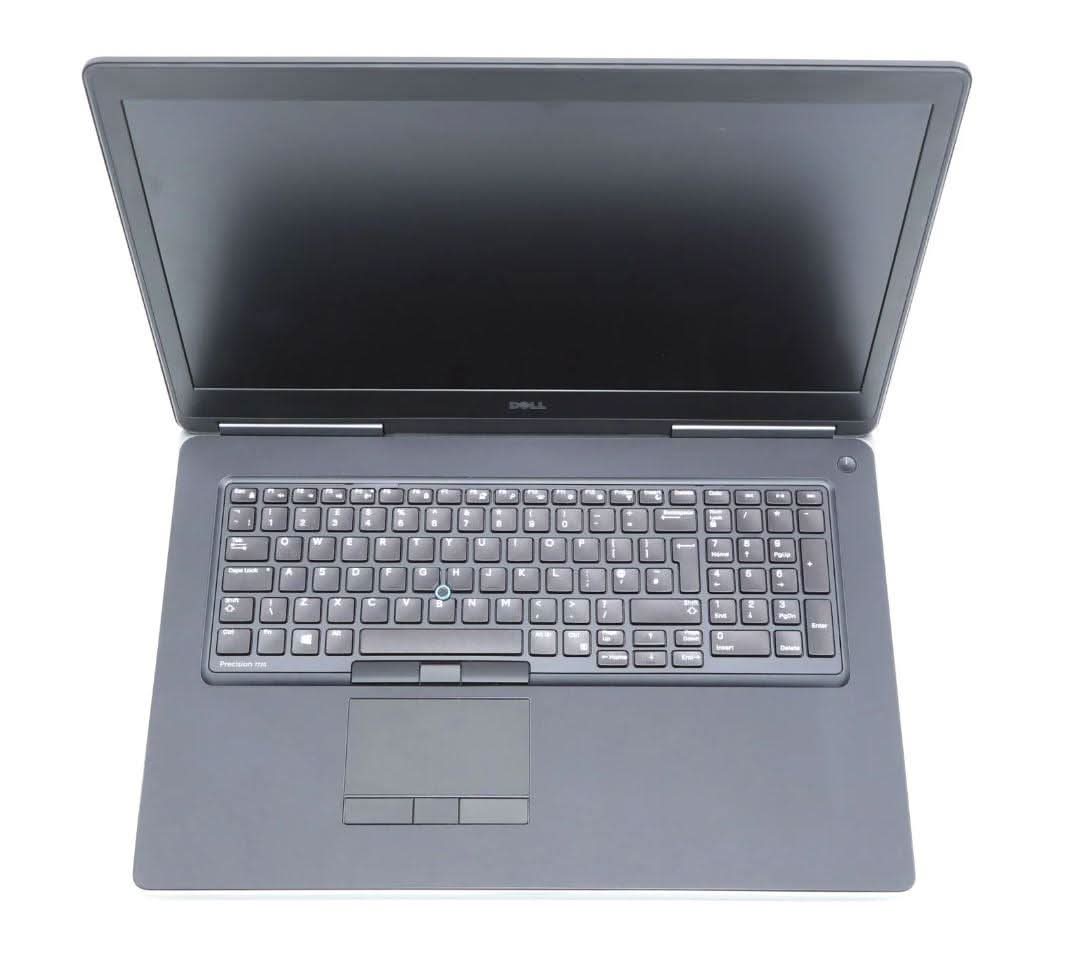 Dell Precision laptop with large screen and black keyboard, viewed from above