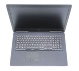 Dell Precision laptop with large screen and black keyboard, viewed from above