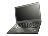 Refurbished Lenovo ThinkPad X240 laptop with black keyboard, open on white background