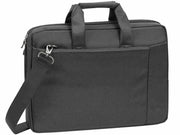 Black laptop bag with shoulder strap, front pocket, and carrying handles