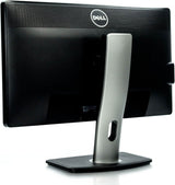 Back view of a Dell computer monitor with adjustable silver stand