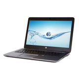 Refurbished HP laptop with screen displaying HP logo and water splash, angled view