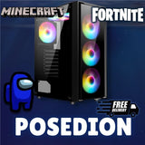 Gaming desktop PC with RGB fans, Minecraft, Fortnite, Among Us graphics, Poseidon model, free delivery