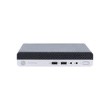 Front view of HP ProDesk mini desktop PC with USB ports and power button