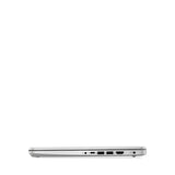 Slim silver laptop closed, showing side ports on white background, refurbished tech