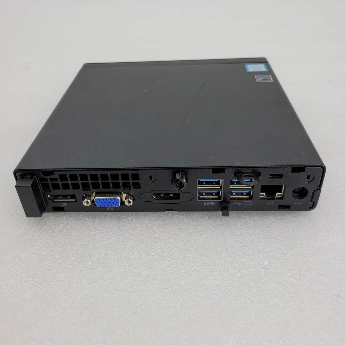 Refurbished mini desktop PC with multiple ports including VGA, HDMI, USB, and Ethernet
