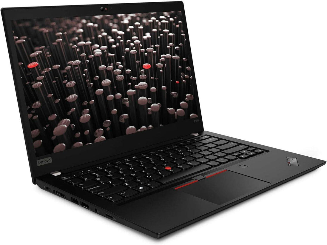 Lenovo ThinkPad P series laptop with black keyboard and abstract screen display