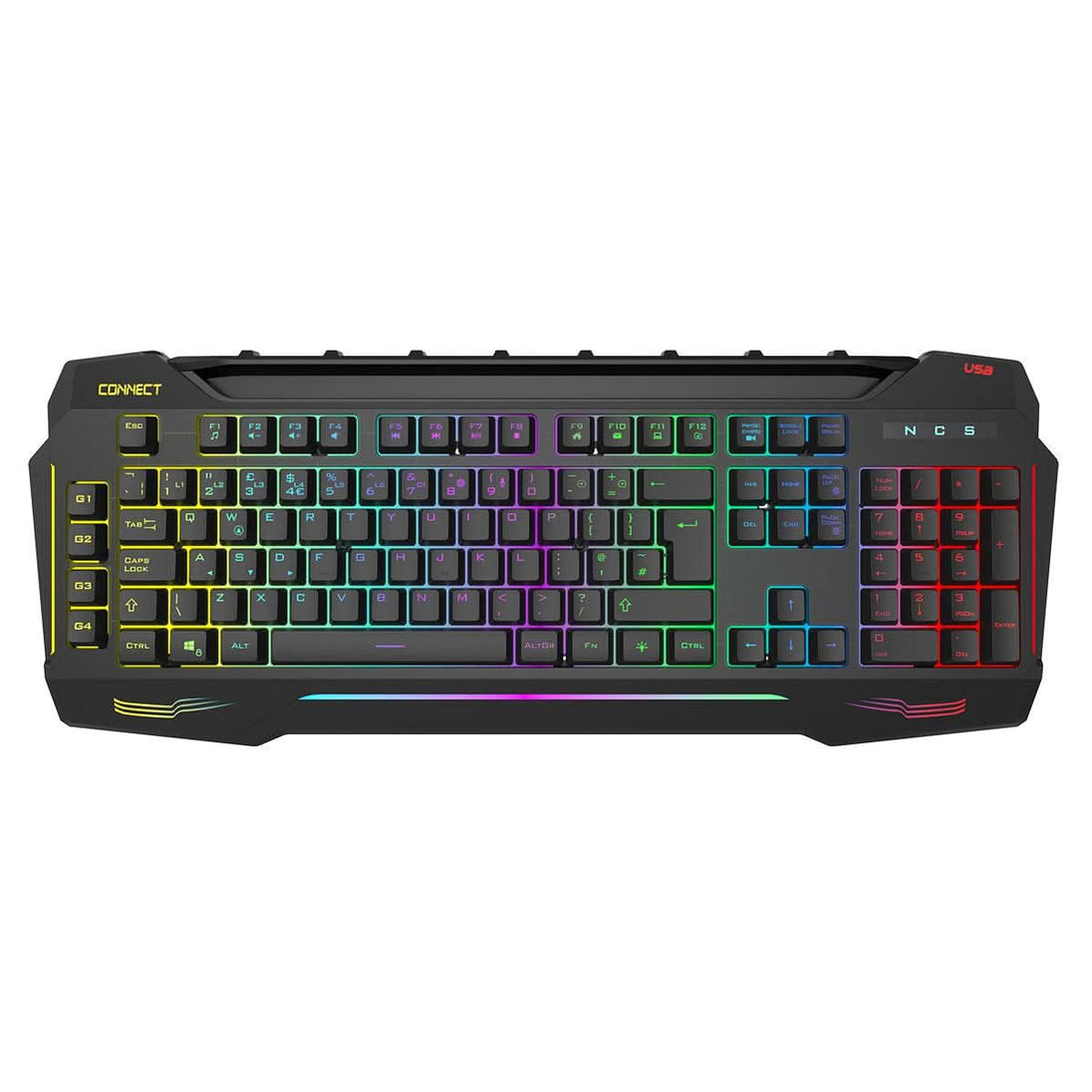 RGB backlit gaming keyboard with numeric keypad and USB connectivity