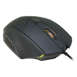 Black wired gaming mouse with side vents and illuminated scroll wheel