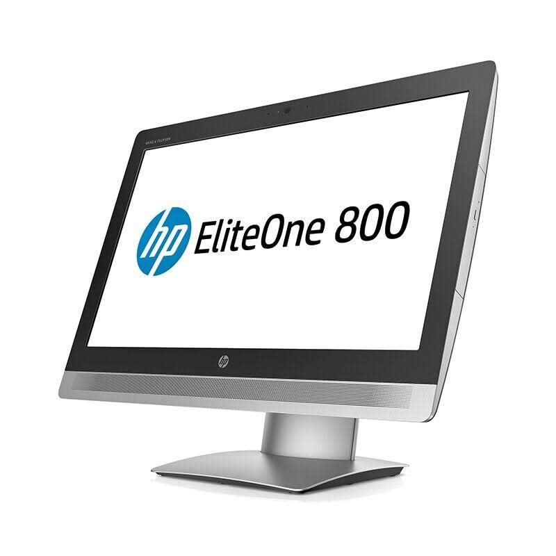HP EliteOne 800 all-in-one desktop computer angled on a white background
