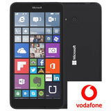 Microsoft Lumia black smartphone with Windows interface, Vodafone logo in corner.