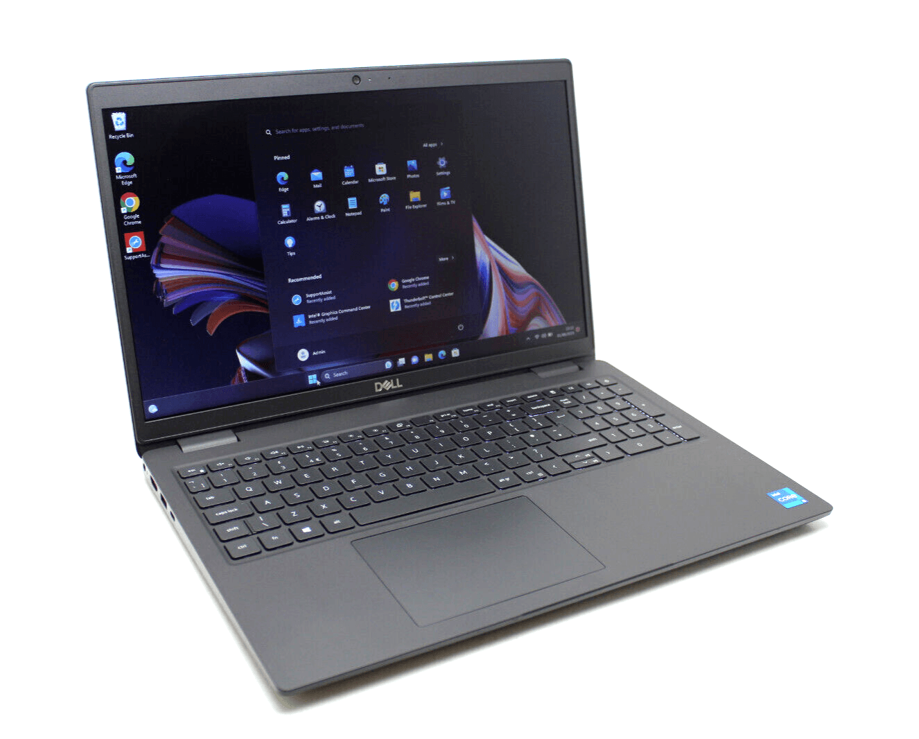 Dell laptop with Windows 11 open, black keyboard, and Intel Core i5 sticker