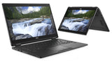 Dell 2-in-1 convertible laptop in laptop and tent modes, with landscape on screen