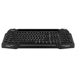 Black wired USB keyboard with full-size keys and modern angular design, front view