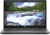 Dell laptop with black keyboard and screen displaying a nature waterfall scene
