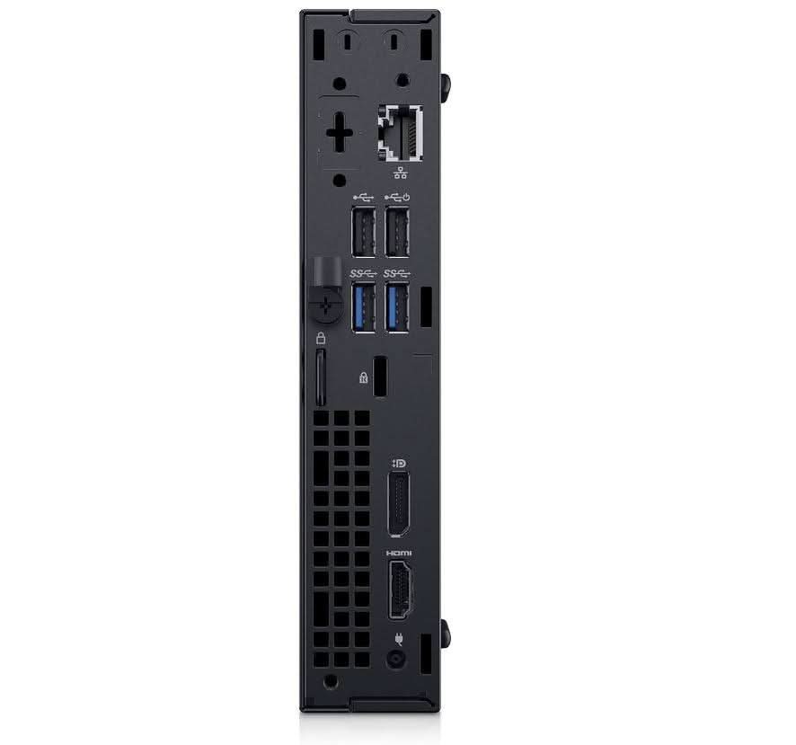 Back view of desktop computer showing USB ports, HDMI, Ethernet, and ventilation slots