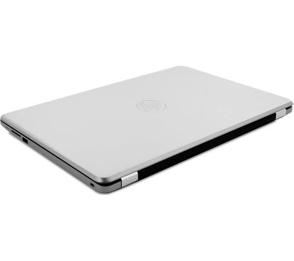 Closed silver HP laptop on a white background, affordable refurbished computer