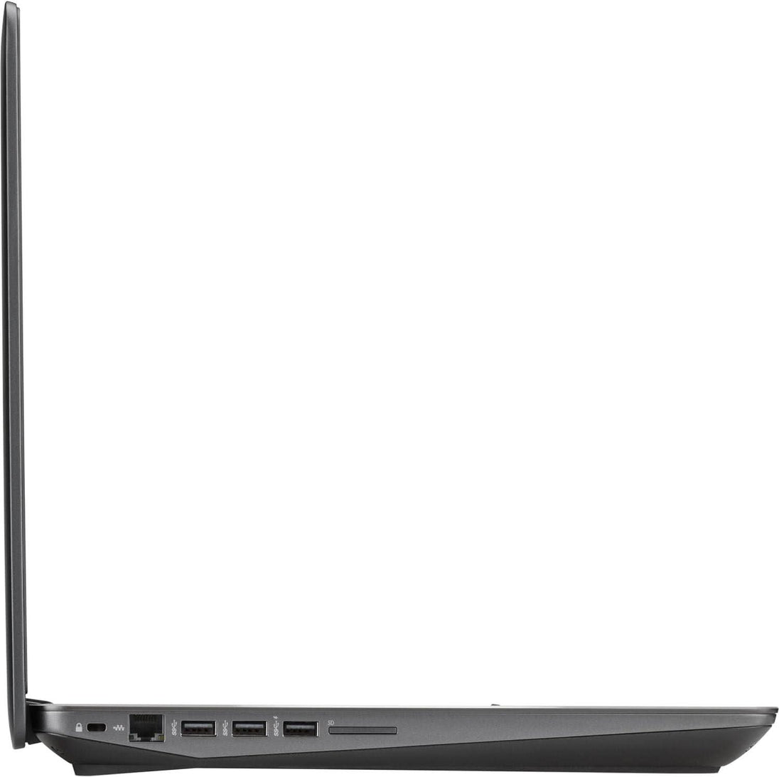 Side view of slim black laptop with multiple USB ports and ethernet port