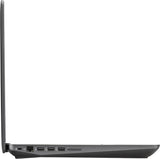 Side view of slim black laptop with multiple USB ports and ethernet port
