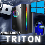 Gaming PC with RGB lights, Roblox, Windows, Minecraft and Among Us icons, Triton model