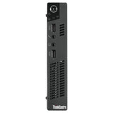 Front view of Lenovo ThinkCentre small form factor desktop with USB ports and ventilation.