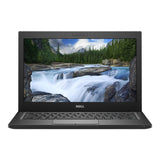 Refurbished Dell laptop with landscape on screen, black keyboard, UK refurbished tech