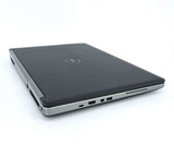 Closed black Dell laptop with silver edges, multiple ports visible, on white background