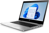 Refurbished HP laptop with Windows 11 open on screen, silver body, black keyboard