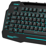 Backlit gaming keyboard with dedicated macro keys and illuminated symbols
