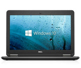 Dell laptop with Windows 10 on screen, black chassis, front view