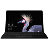 Refurbished black Windows tablet laptop with detachable keyboard on white background