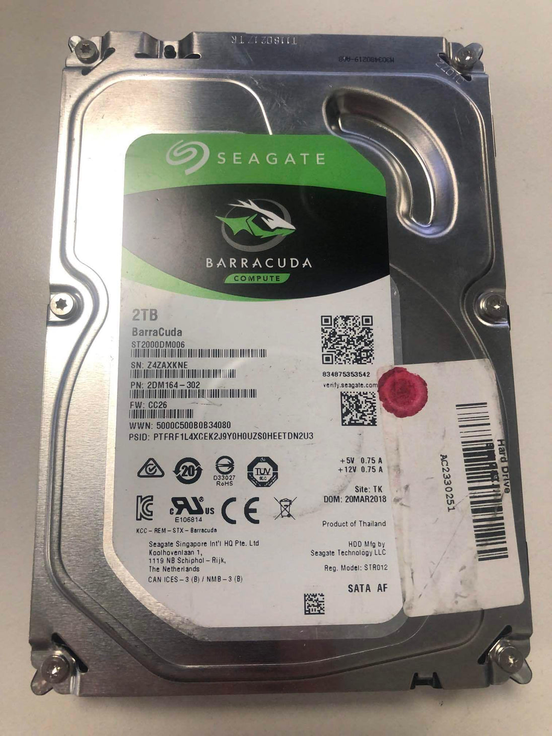 Seagate BarraCuda ST2000DM006 2TB HDD 3.5" SATA 6Gbps 7200 RPM 64MB Cache