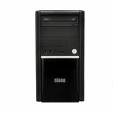 Black Stone desktop tower PC with front USB ports and optical drive, isolated on white