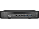 Front view of HP ProDesk mini desktop with USB ports and power button